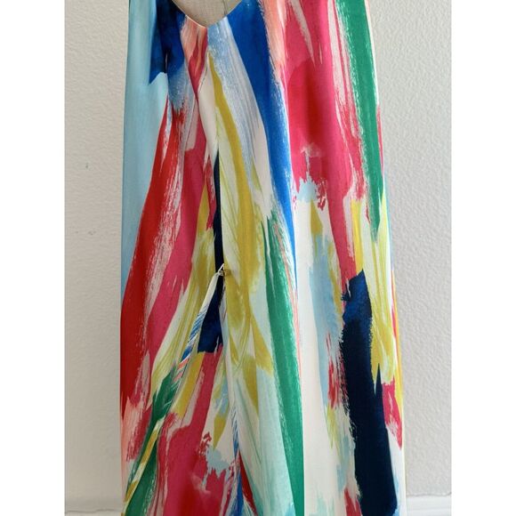 Milly Becca Dress Size Small Watercolor Brushstroke Print V-Neck Midi Sleeveless - Picture 6 of 11